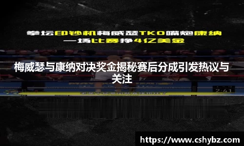 梅威瑟与康纳对决奖金揭秘赛后分成引发热议与关注